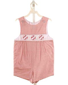 LITTLE ENGLISH  RED SEERSUCKER STRIPED EMBROIDERED JON JON