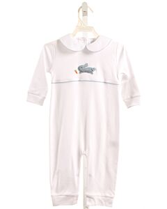 LITTLE ENGLISH  WHITE   APPLIQUED KNIT ROMPER WITH PICOT STITCHING
