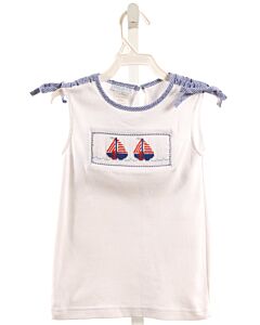 VIVE LA FETE  WHITE   SMOCKED SLEEVELESS SHIRT