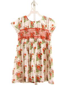 PINK CHICKEN  RED  FLORAL SMOCKED DRESS