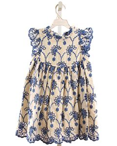 PINK CHICKEN  BLUE EYELET  EMBROIDERED DRESS