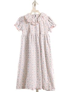 SAL & PIMENTA  PINK   PRINTED DESIGN KNIT DRESS WITH PICOT STITCHING