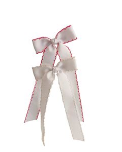 WEE ONES  WHITE    HAIR BOW WITH PICOT STITCHING