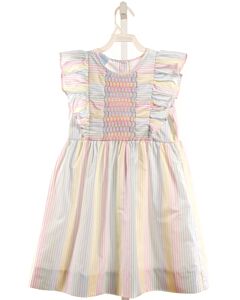 CLASSIC WHIMSY  MULTI-COLOR  STRIPED SMOCKED DRESS WITH PICOT STITCHING