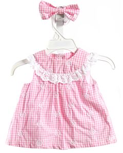 LITTLE ME  PINK  GINGHAM EMBROIDERED DRESS WITH EYELET TRIM