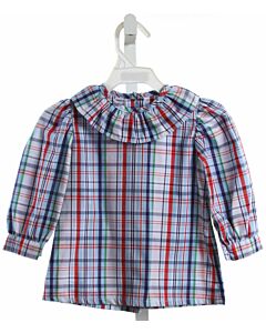 POSH PICKLE  BLUE  PLAID  SHIRT-LS WITH RUFFLE