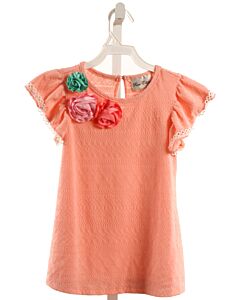 RARE EDITIONS  PINK EYELET FLORAL APPLIQUED KNIT SS SHIRT