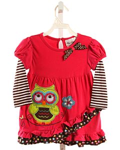 RARE EDITIONS  HOT PINK   APPLIQUED KNIT LS SHIRT WITH RUFFLE