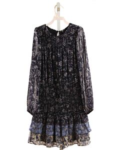 AQUA GIRLS NAVY FLORAL SMOCKED DRESS