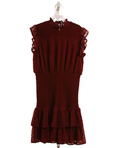 AQUA GIRLS MAROON SWISS DOT SMOCKED DRESS