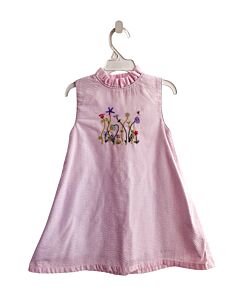 THE YELLOW LAMB  LT PINK SEERSUCKER FLORAL EMBROIDERED DRESS WITH RUFFLE