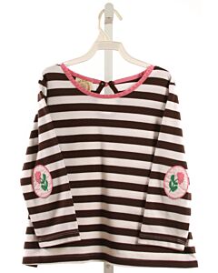 THE BEAUFORT BONNET COMPANY  BROWN  STRIPED APPLIQUED KNIT LS SHIRT
