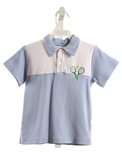 LITTLE ENGLISH  LT BLUE   EMBROIDERED KNIT SS SHIRT