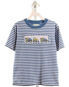 ZUCCINI  BLUE  STRIPED SMOCKED KNIT SS SHIRT