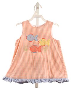 BAILEY BOYS  ORANGE  GINGHAM APPLIQUED SLEEVELESS SHIRT