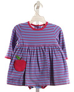 FLORENCE EISEMAN  BLUE  STRIPED APPLIQUED KNIT DRESS