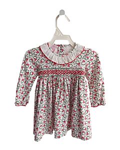 PETIT BEBE  RED   SMOCKED KNIT DRESS WITH PICOT STITCHING