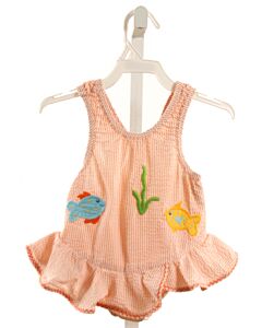 BAILEY BOYS  ORANGE SEERSUCKER STRIPED APPLIQUED 1-PIECE SWIMSUIT
