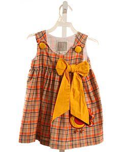 LIL CACTUS  ORANGE  PLAID APPLIQUED DRESS WITH BOW