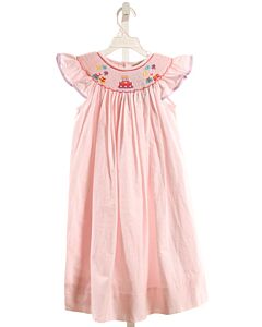 CLASSIC WHIMSY  LT PINK SEERSUCKER STRIPED SMOCKED DRESS