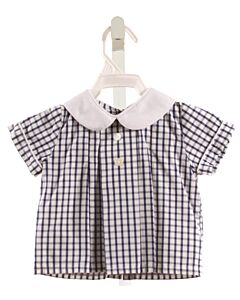 SMOCKED THREADS CECIL & LOU  NAVY  WINDOWPANE  SHIRT-SS