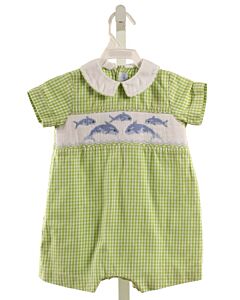 VIVE LA FETE  LIME GREEN  GINGHAM SMOCKED SHORTALL