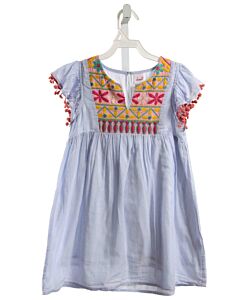 CHEENI  LT BLUE  STRIPED EMBROIDERED DRESS