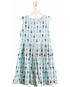 RACHEL RILEY  BLUE  PRINT  KNIT DRESS WITH PICOT STITCHING