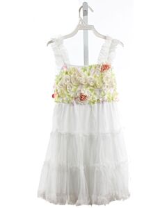 LE PINK  WHITE TULLE FLORAL APPLIQUED PARTY DRESS