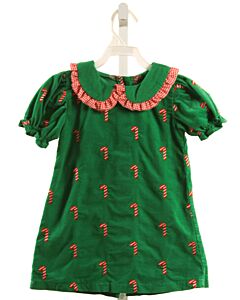 STITCHY FISH  GREEN CORDUROY  EMBROIDERED DRESS WITH RUFFLE