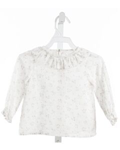 GREY ELEPHANT  WHITE SWISS DOT FLORAL  CLOTH LS SHIRT WITH RUFFLE