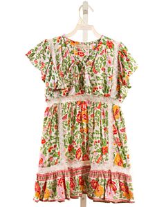 BELA & NUNI  GREEN  FLORAL  DRESS WITH LACE TRIM