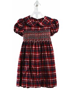 KAYCE HUGHES  RED  PLAID SMOCKED DRESS