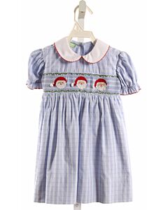 LITTLE THREADS  LT BLUE  PLAID SMOCKED DRESS WITH PICOT STITCHING