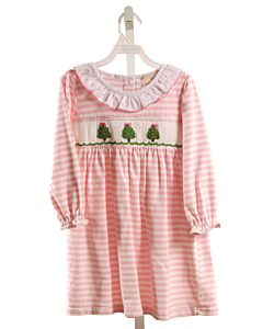 SMOCKINGBIRD  LT PINK  STRIPED SMOCKED KNIT DRESS WITH RUFFLE