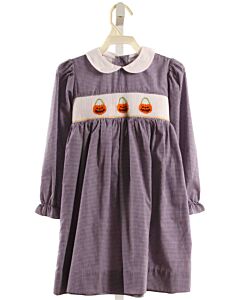 SMOCKED GIRAFFE  PURPLE  GINGHAM SMOCKED DRESS