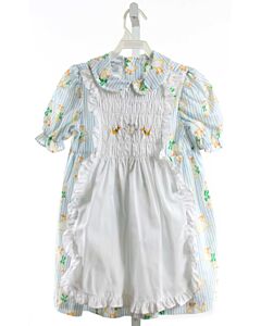 POLLY FINDERS  AQUA  STRIPED SMOCKED DRESS