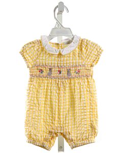 JOJO MAMAN BEBE  YELLOW SEERSUCKER GINGHAM SMOCKED ROMPER