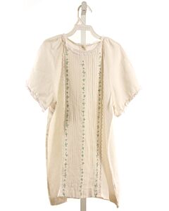 ALICE KATHLEEN  WHITE LINEN FLORAL EMBROIDERED DRESS WITH LACE TRIM