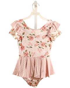 LEO LUVS  LT PINK  FLORAL  LEOTARD WITH RUFFLE
