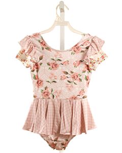 LEO LUVS  LT PINK  FLORAL  LEOTARD WITH RUFFLE