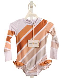 OOPSIE DAISY  BROWN  STRIPED  1-PIECE SWIMSUIT WITH RUFFLE