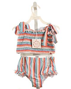CHEEKY PLUM  MULTI-COLOR   SMOCKED 2-PIECE SWIMSUIT WITH RUFFLE
