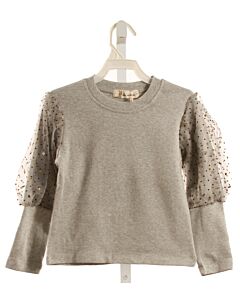 DOE A DEAR  GRAY  POLKA DOT  KNIT LS SHIRT WITH TULLE