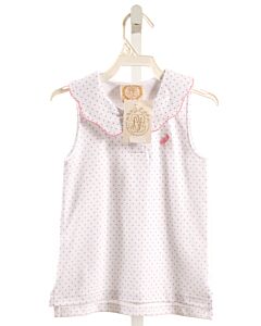 THE BEAUFORT BONNET COMPANY  BLUE KNIT POLKA DOT  SLEEVELESS SHIRT WITH PICOT STITCHING