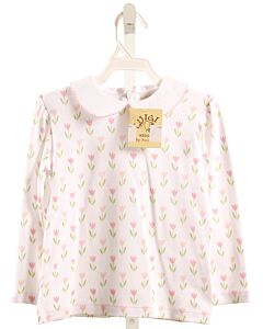 LUIGI  LT PINK  FLORAL  KNIT LS SHIRT WITH PICOT STITCHING