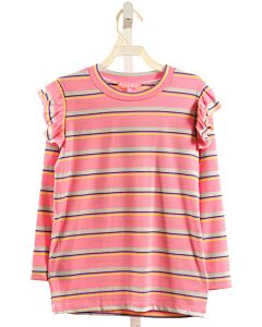 BISBY BY LITTLE ENGLISH  PINK  STRIPED  KNIT LS SHIRT WITH RUFFLE