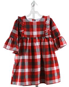 THE OAKS APPAREL   RED  PLAID  DRESS WITH RUFFLE