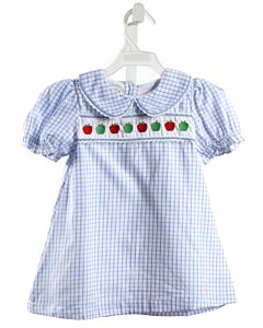 THE OAKS APPAREL   BLUE  WINDOWPANE SMOCKED DRESS