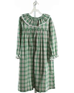 THE OAKS APPAREL   GREEN  PLAID  DRESS WITH LACE TRIM